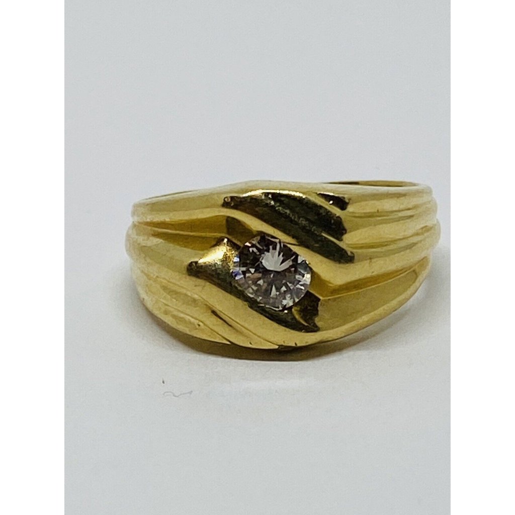 Gents Mens 14k Yellow Gold 12 Ct Channel Set Diamond Solitaire Ring